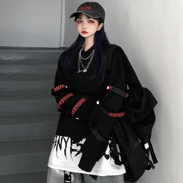 

hip hop hoodie women korean loose female casual autumn long sleeve black punk hoodie streetwear high street hoodies girls