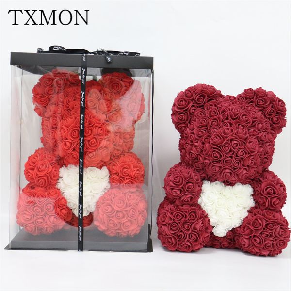 

40cm foam rose bear artificial flower family wedding festival diy wedding decoration gift box wreath crafts valentine's day gift