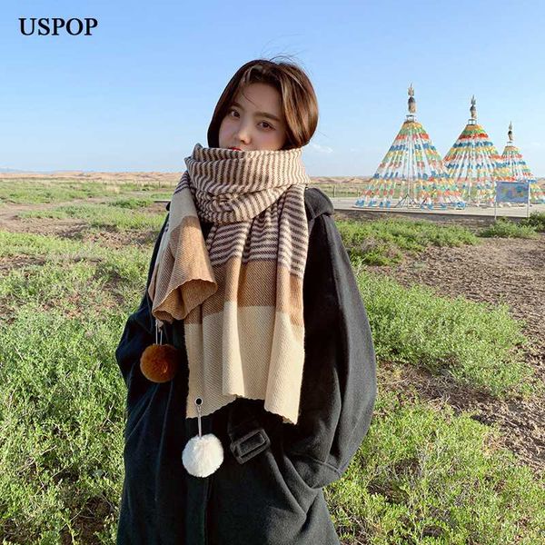 

scarves uspop women scarf long winter warm striped color blocking wrap, Blue;gray