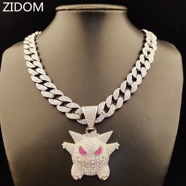 

men/women hip hop iced out bling bling gengar pendant with 15mm width cuban chain hiphop necklace jewelry fashion gifts, Silver