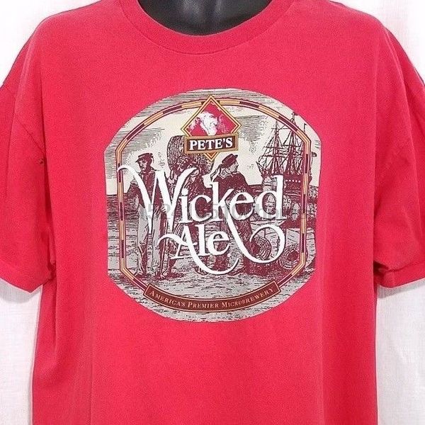 

petes wicked mens t shirt vintage 90s brewing company beer destroyed size xl