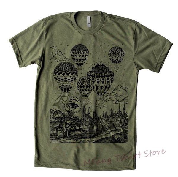 

men gravitation air balloon mandala shirt sacred geometry hand screen printed psychedelic t-shirt