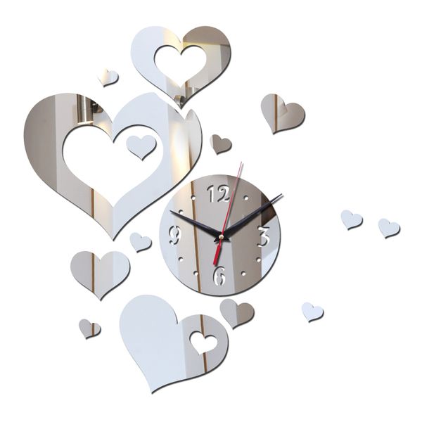 

modern style hearts decor diy single face acrylic wall clocks needle quartz wall watches still life stickers