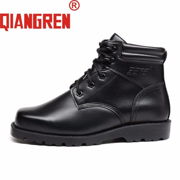

qiangren brand men's genuine leather wool rubber winter snow boots male outdoors army black safety botas militar shoes