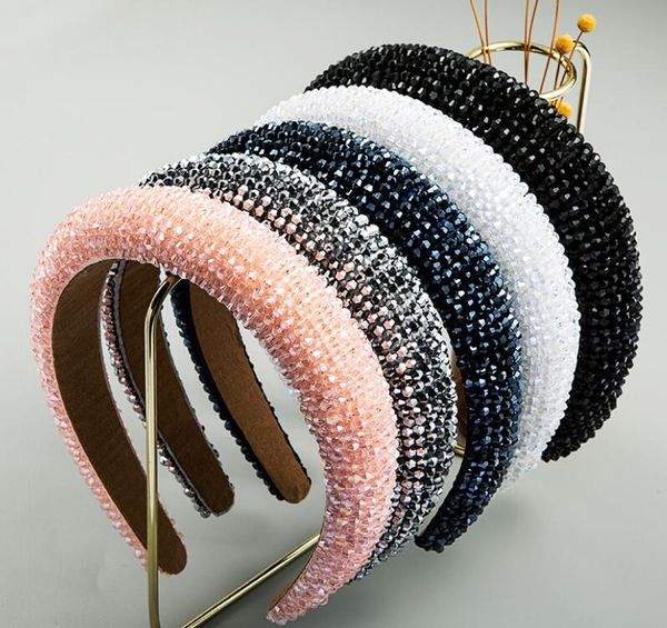 

handmade crystal beaded high end hair accessory luxury sponge pink hair band women fashion wide fabric headband, Slivery;white