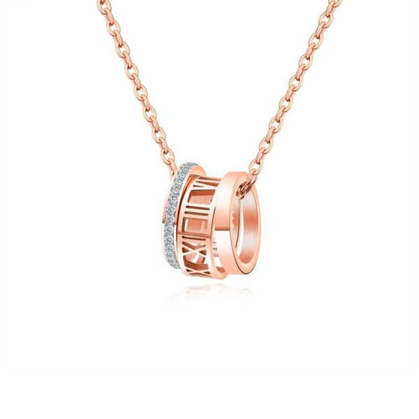

chains 316l stainless steel necklace three round full of zircon roman numeral pendant, Silver