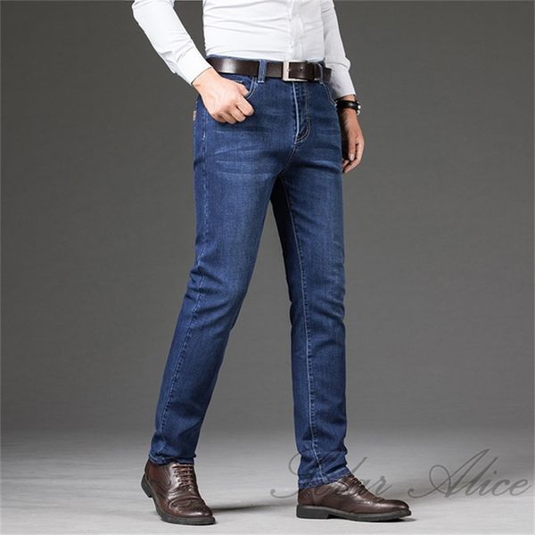 

men's jeans 2021 fall/winter straight loose mid-waist slim stretch large size middle-aged business casual pant, Blue