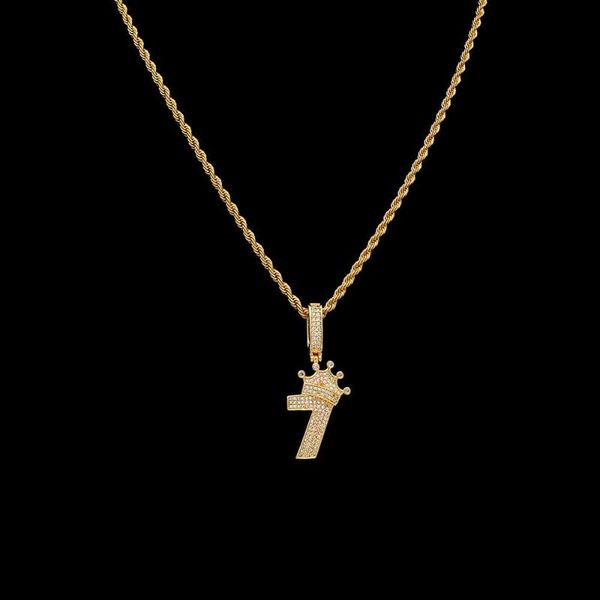 

eskeem hip hop personality men micro inlaid zircon bling crown digital pendant chain necklace for gift, Silver