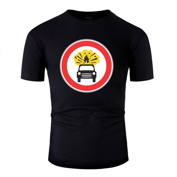 

printed road sign exploding car t shirt men t-shirts round neck short-sleeve