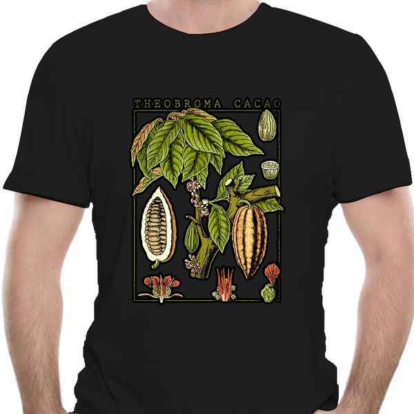 

men t shirt chocolate t-shirt botanical garden plant print botany fruit flower cacao sweet summer o-neck 9383a