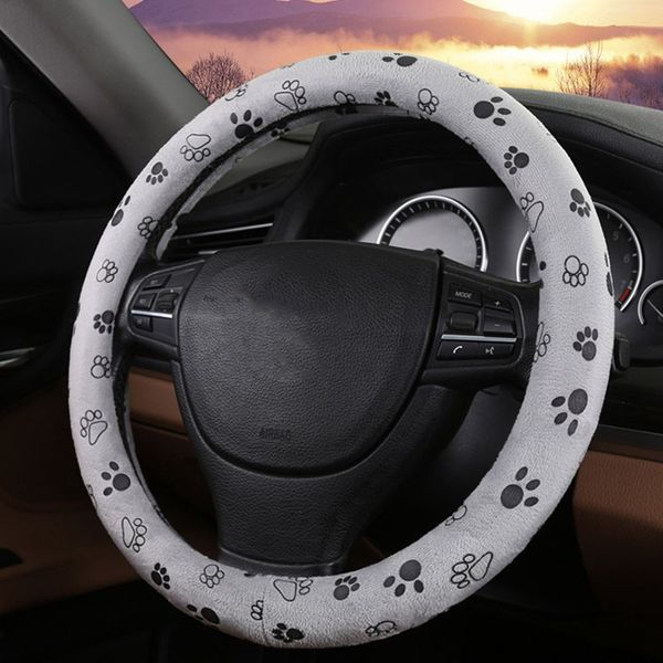 

soft cute footprint pattern auto car interior accessories steering wheels cover plush anti-slip wheel protector covers