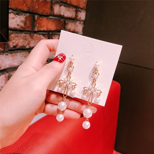 

mengjiqiao 2020 japan korea new baroque style simulated pearl tassel long earrings for women fashion statement drop pendientes, Silver