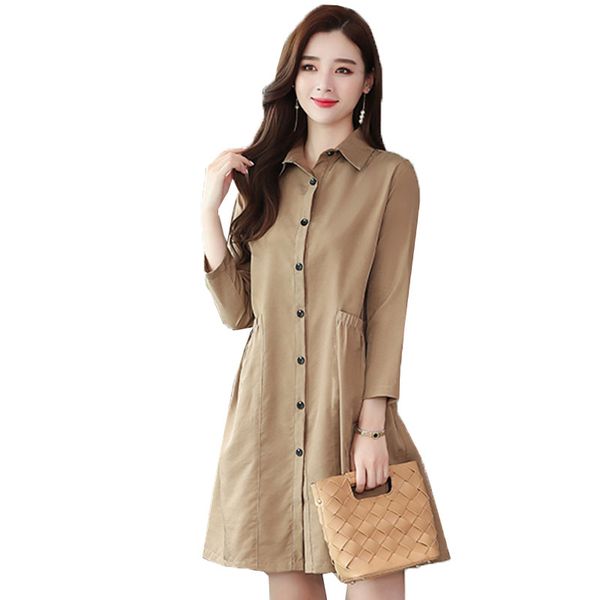 

new 2020 spring autumn trench coat women coat long single-breasted pocket slim thin section windbreaker outerwear plus size 5xl, Tan;black