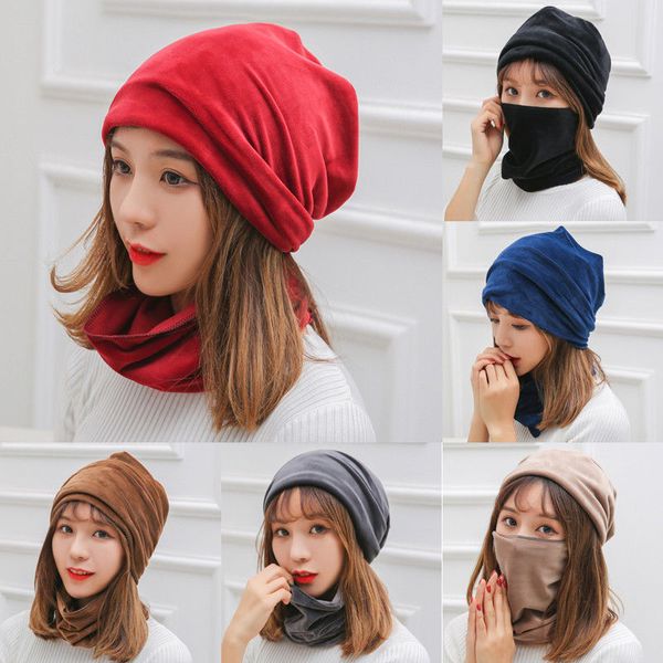 

2020 new fashion women ladies velvet winter warm ski slouch beanie cap hat +neckerchief casual female 2pcs sets, Blue;gray