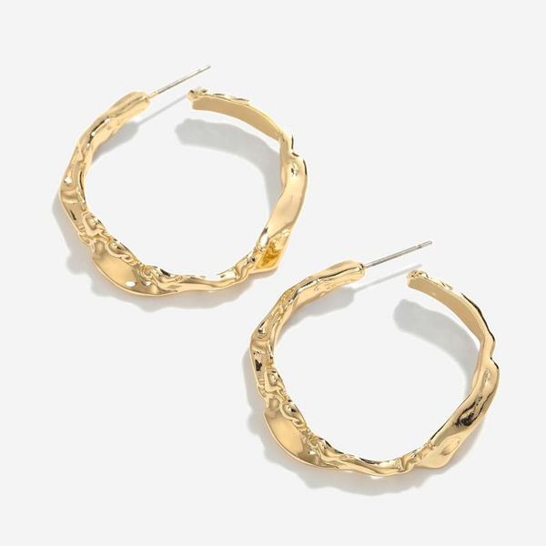 

hoop & huggie 35mm irregular igneous lava earrings gold color brass c shape circle for women unique metal jewelry, Golden;silver