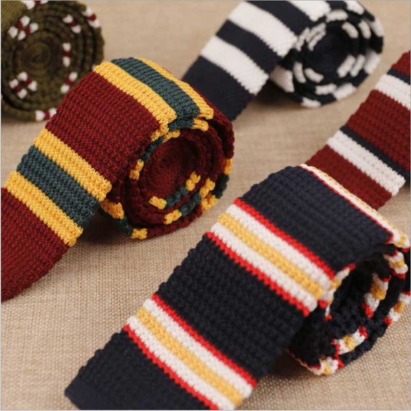 

2020 men ties 5cm knitting wool regalos para hombre narrow flat head ties handmade, Black;gray