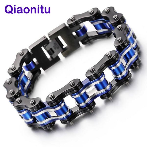 

punk black blue silver fashion bike motor motorcycle chain titanium stainless steel biker men's bracelet bangle jewelry 8.66''