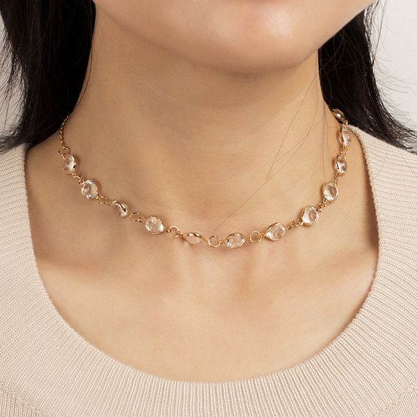 

fashion crystal and pearl beads choker necklaces for women gold color chain simple round collares party jewelry wholesale r114, Silver