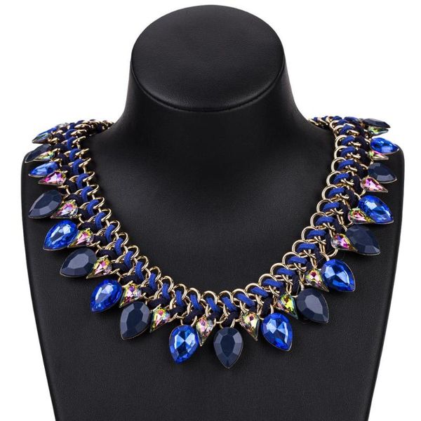 

boho exaggerated multilayer big crystal necklace imitation bohemian woven chain maxi choker vintage new design drop jewelry, Silver