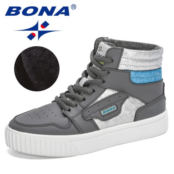 

bona 2020 new arrival glowing kids high shoes plush warm boots children ankle snow footwear boys anti-slip sneakers firls, Black;grey