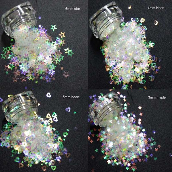 

star/heart/maple shapes sequins, iridescent rainbow shining slices 3d nail art glitters paillettes, Silver;gold