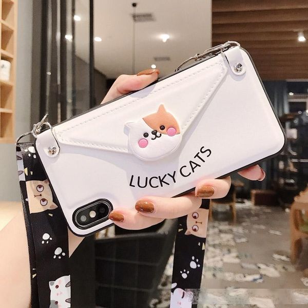 

cartoon cat phone case for iphone 11 pro x xr xs max 6 6s 7 8 plus case with lanyard