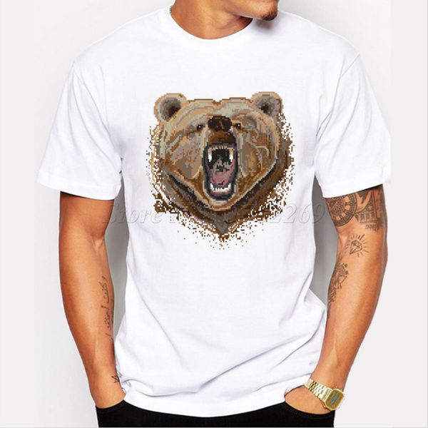 

asian size men t shirt pixel bear fashion design male retro printed short sleeve casual hipster funny tee shirts