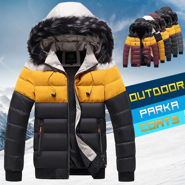 

Winter Parkas Coats Men 2020 Warm Thick Fur Collar Jackets Casual Hooded Parkas Men Patchwork Detachable Overcoats Mens Clothing