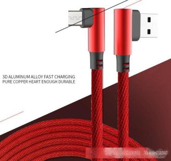 

new 90 degree micro usb v8 cable 1m 2a fast charger cords braided type c data line for x 8 7 6 smartphone i samsung s4 s6 s7 s8 s9 huawei