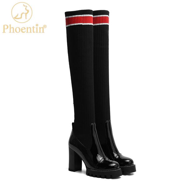 

phoentin real leather thigh high boots 2020 autumn overknee women's boots socks platform street shoes female round toe ft1137, Black