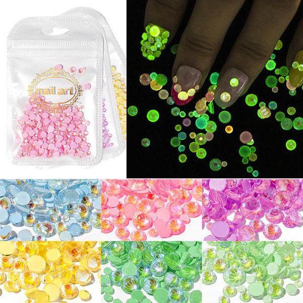

nail glitter 380pcs/pack 3d colorful flatback beads multi size auroral neon glow in the dark rhinestones for nails art, Silver;gold
