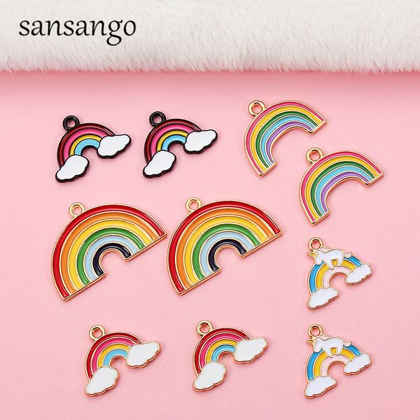 

charms 10pcs fashion rainbow cloud pendant trendy sweet diy bracelet necklace for women silver color chain friendship jewelry, Bronze;silver