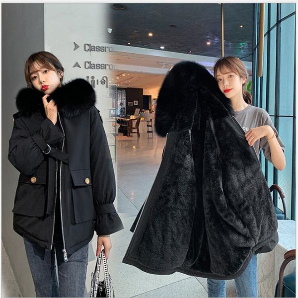

women's down & parkas 2021 winter coat women hooded long sleeve overcoat cotton-padded warm loose jacket fashion outwear r727, Black