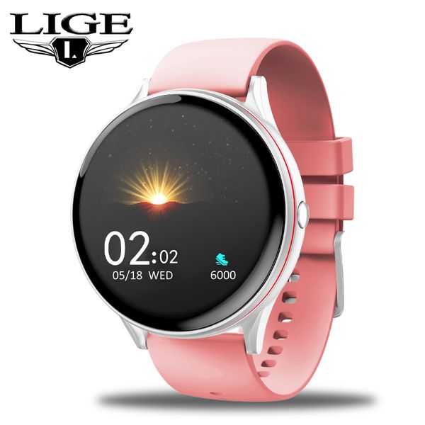 

lige 2020 new full touch screen smart watch women multifunctional sport heart rate blood pressure ip67 waterproof smartwatch+box, Slivery;brown