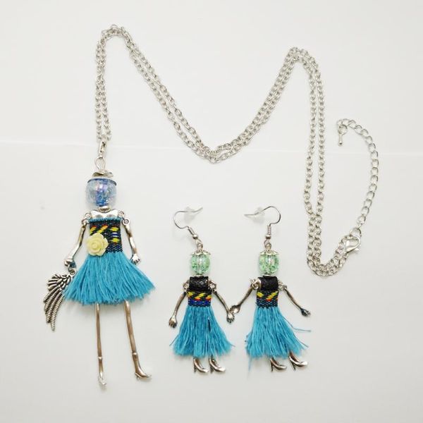 

ylwhjj новые женщины голубые кисточки куклы милые серьги кулон длинные цепи ожерелье ожерелье серьги заявление комплекты ювелирных изделий, Silver