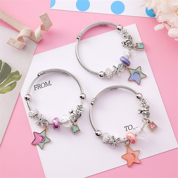 

ndfsoul star pendant sliver color fine bracelets & bangles pumpkin /cubes beads charm bracelet for women jewelry qwb10, Black