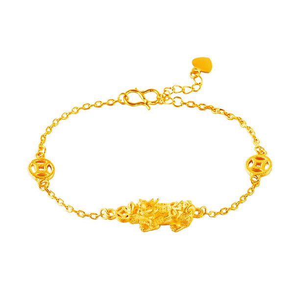 

2020 link chains men's bracelets 24k gold color pixiu lucky pendant beaded bracelets for women charm party jewelry gifts, Golden;silver