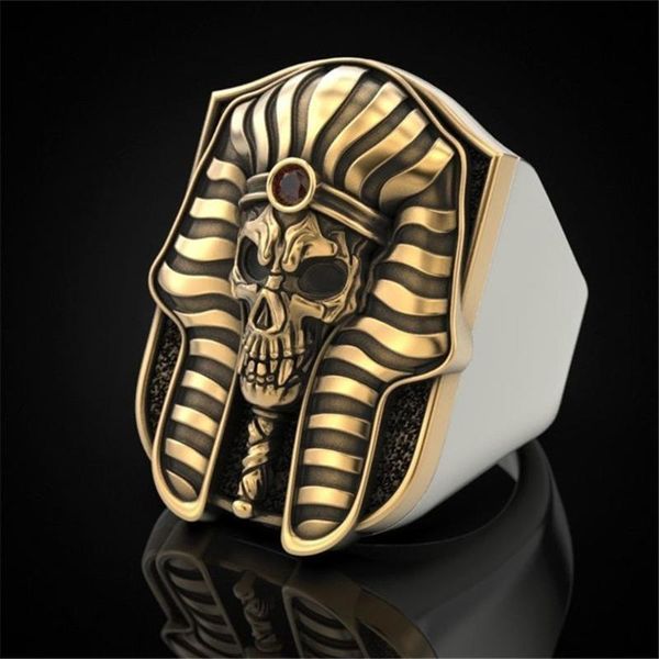 

vintage antique new ancient egyptian pharaoh lion face skull ring nightclub men's domineering gold-plated hand jewelry, Slivery;golden