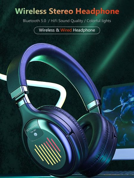 

wireless headphone bluetooth headset folded hifi stereo gaming earphone support fm sd card headphone for pc and mobile phone