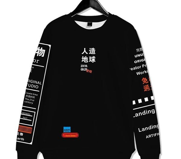 

chinese characters artificial earth 3d hoodie sweatshirt harajuku tracksuit outerwear graphic graffiti kanji sweatshirts 2020, Black