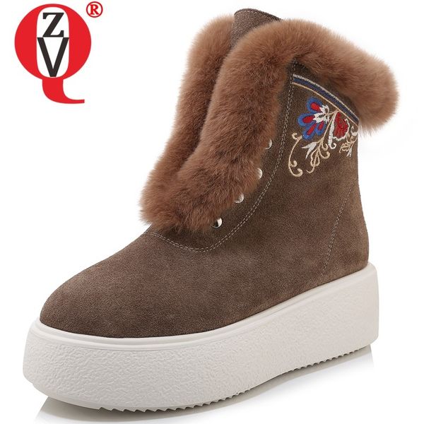 

zvq winter new fashion snow boots high heels platform zip ankle boots cow suede embroider round toe women shoes drop shipping, Black