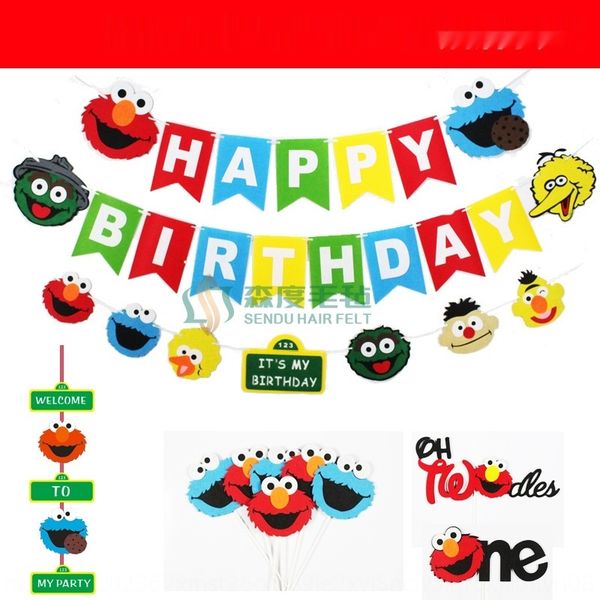

sesame street flag pulling flower flag-pulling cake cake card door greeting sesame street theme party decoration 32wox
