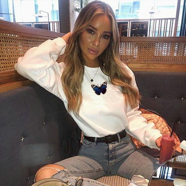 

осень толстовка женщины бабочка печать белый черный серый красный с длинным рукавом пуловеры женские повседневные топы толстовки, Black