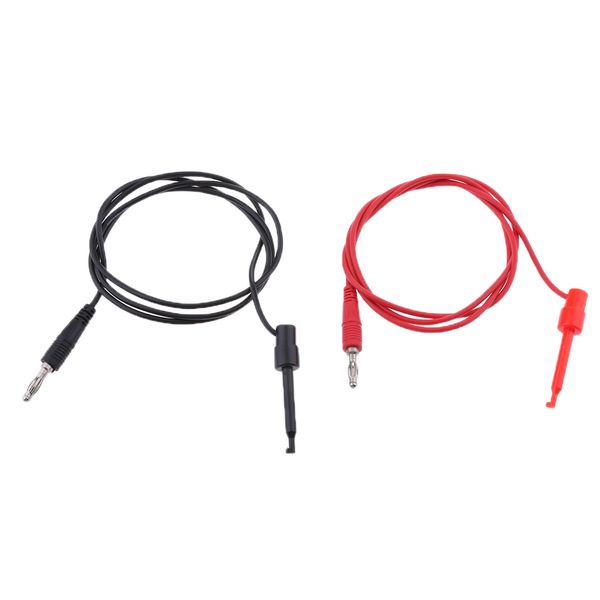 

1 pair test hook clip to straight banana plug connector lead wire cable 1m
