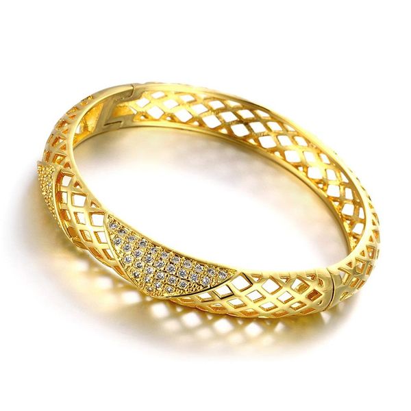

stylish gold filled zircon hollow out women's rhombus geometric bracelet bangle openable, Black