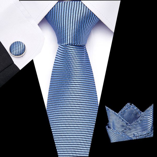 

men's ties solid blue paisley silk jacquard tie hanky cufflinks set men's business gift ties for men drop shipping, Black;gray