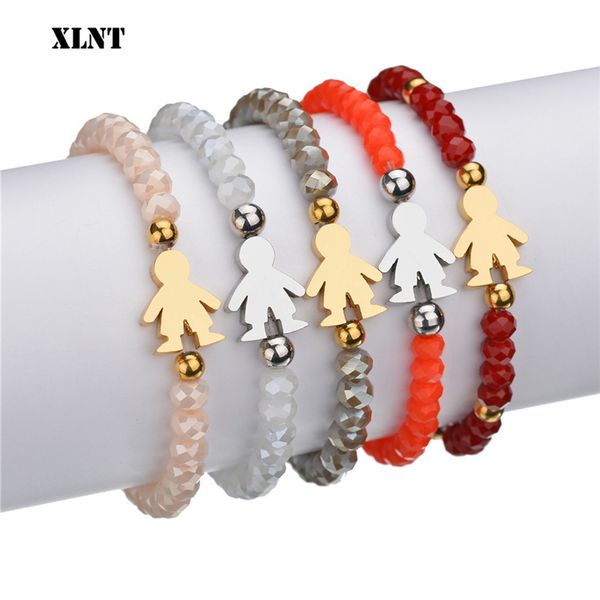 

xln stainless steel charm bracelets bangles for family women men dad daughter son gold color jewelry drop shipping, Golden;silver