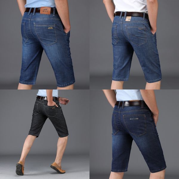 

stretch denim straight summer thin youth casual pants and men's stretch denim men's straight summer thin five-point youth casual f, Blue