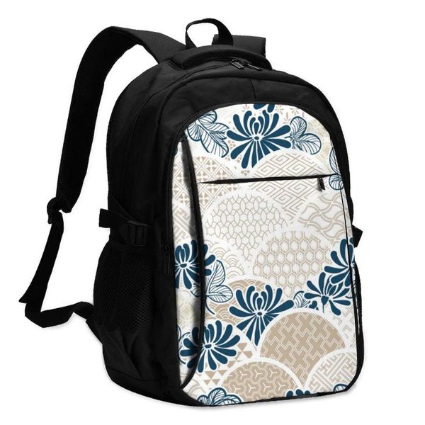 

bags school bags girl teenagerjapanese chrisantemum flower traditional kimono pattern usb charge computer lapback pack