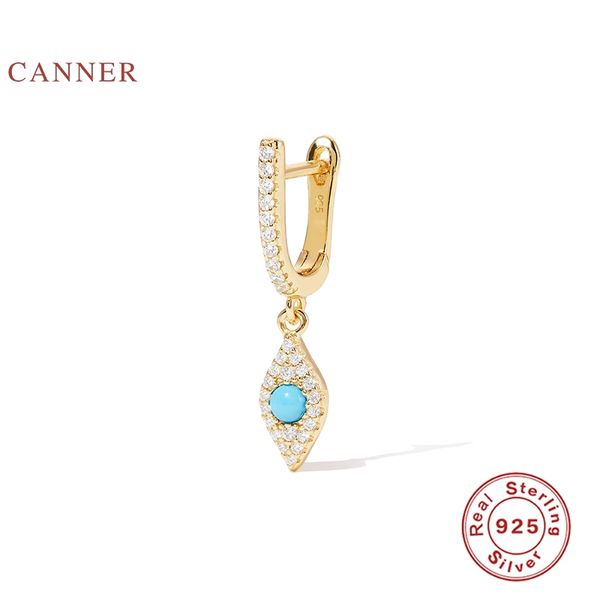 

canner 1pc real 925 sterling silver earrings for women geometric rhombus earrings hoops zircon diamond jewelry pendientes, Golden;silver